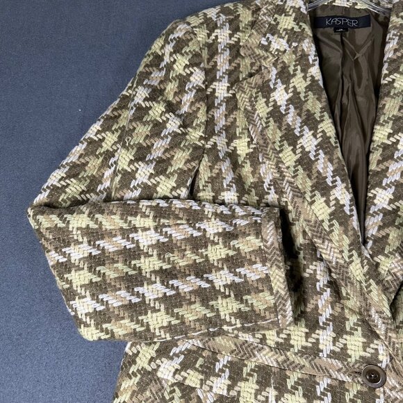 Vtg Kasper Womens 14 Wool Blend Blazer One Button Long Sleeve Lined Pockets - Picture 3 of 9